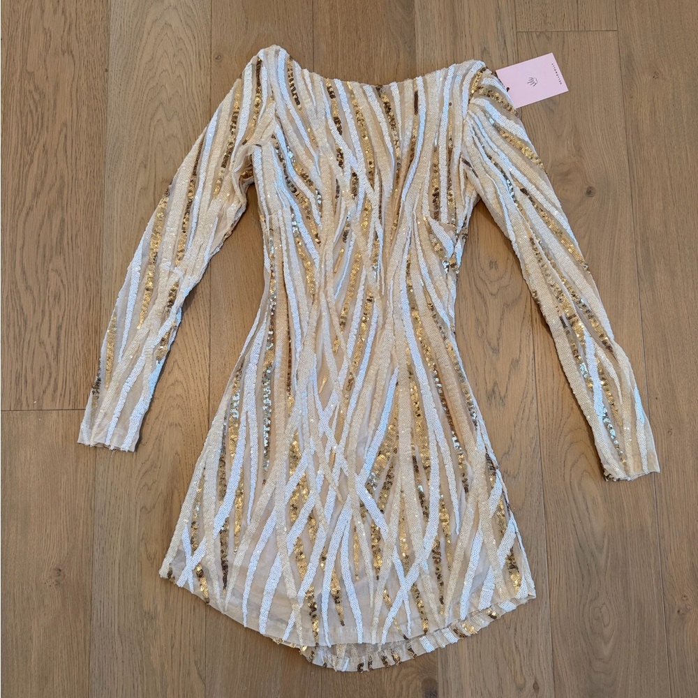 Hello Molly Gold and Cream Sequin Dress